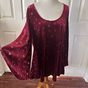 Smak Parlour Womens Velvet Tunic Top 1X Flared Sleeve Silver Stars Whimsigoth